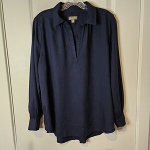 Style & Co. Women's V-neck Collared Deep Blue Business Blouse 1X Classic